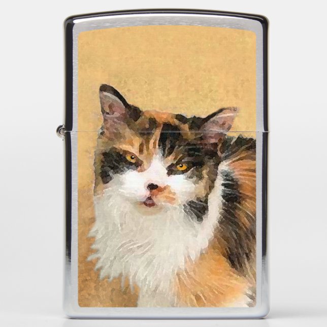 Calico Cat Painting - Cute Original Cat Art Zippo Lighter (Front)