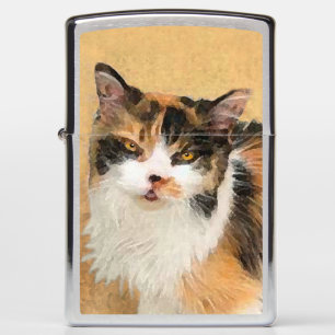 Calico Cat Painting - Cute Original Cat Art Zippo Lighter