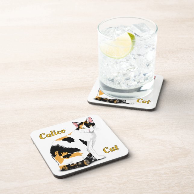 Calico Cat Personalized Beverage Coaster (Right Side)