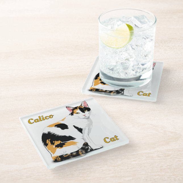 Calico Cat Personalized Glass Coaster (Angled)