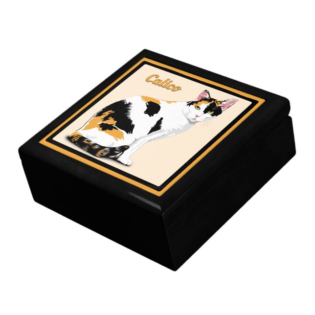 Calico Cat Personalized Keepsake Jewelry Box (Side)