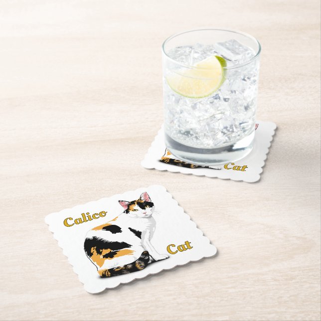 Calico Cat Personalized Paper Coaster (Insitu)