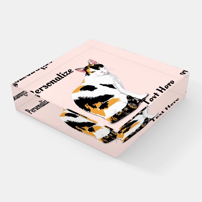 Calico Cat Personalized Paperweight (Angled)