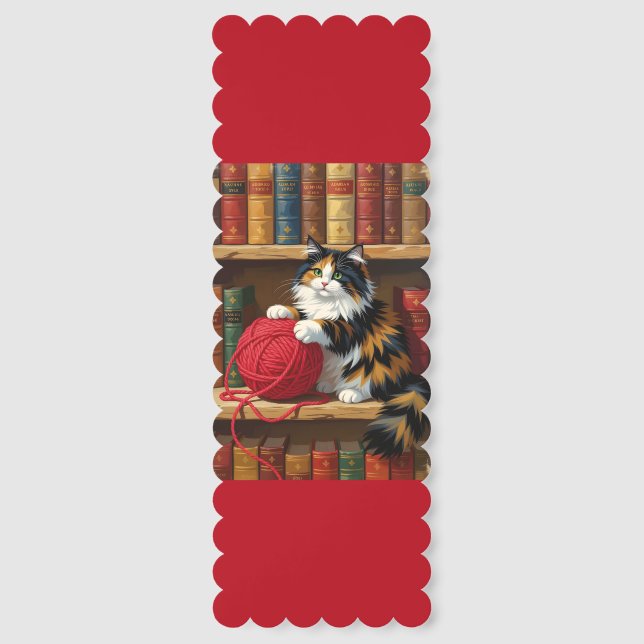 Calico Cat Playing With Yarn On A Bookshelf Bookmarks (Front)