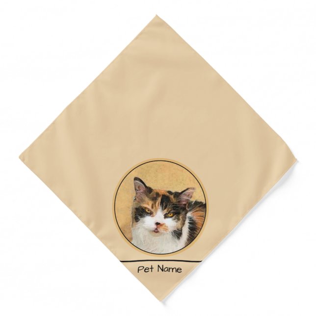 Calico Cat Portrait Painting Cute Original Art Bandana (Front)