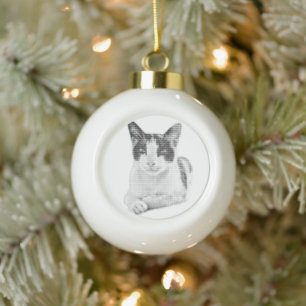 Calico Cat Retro Halftone Ceramic Ball Christmas Ornament