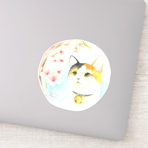 Calico Cat Sakura Cherry Blossom Sticker