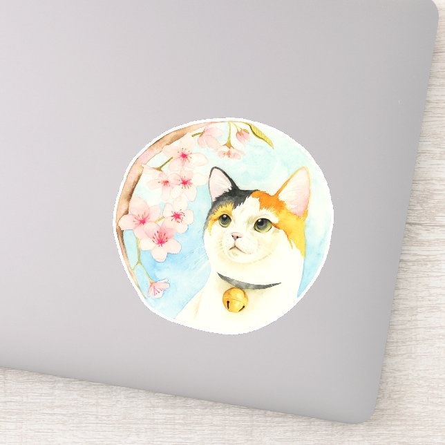 Calico Cat Sakura Cherry Blossom Sticker (Detail)