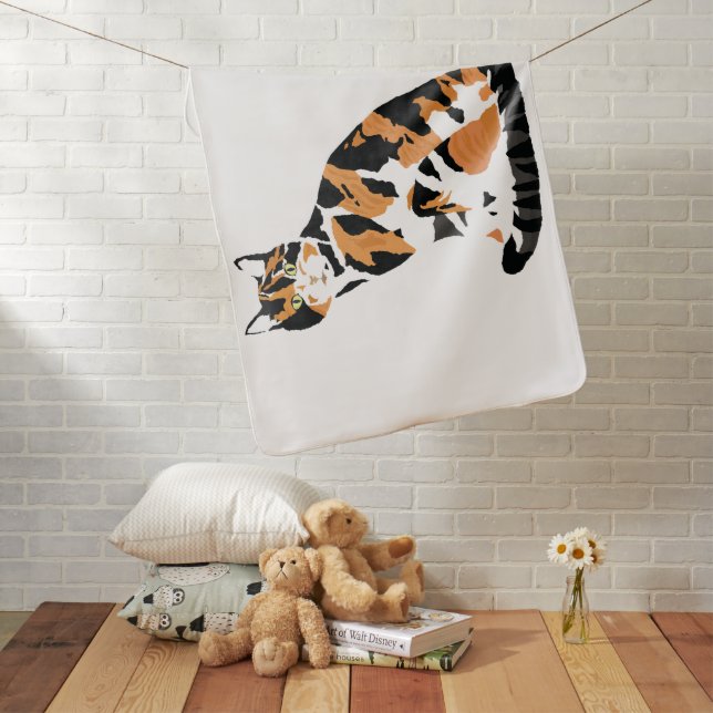Calico cat sitting  baby blanket (In Situ)