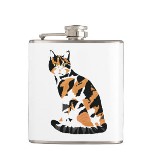 Calico cat sitting flask