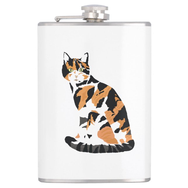 Calico cat sitting flask (Front)
