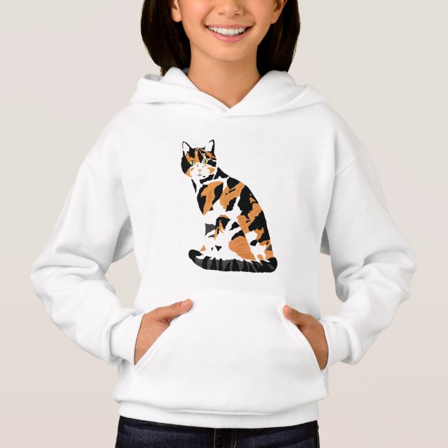 Calico cat sitting hoodie (Front)