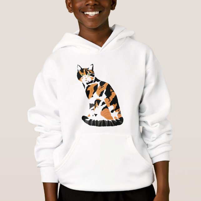 Calico cat sitting hoodie (Front)