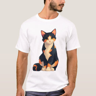 Calico Cat Sitting Illustration T-Shirt