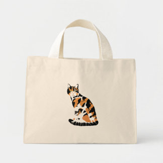 Calico cat sitting mini tote bag