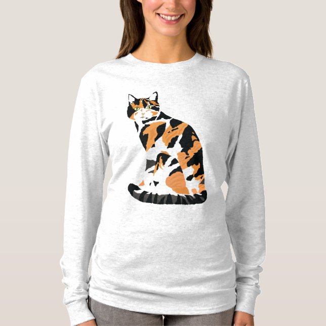 Calico cat sitting T-Shirt (Front)
