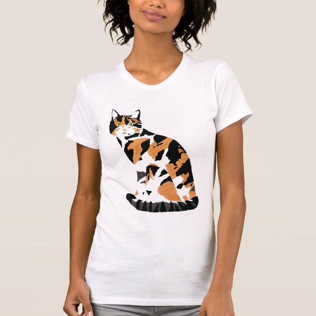 Calico cat sitting T-Shirt (Front)