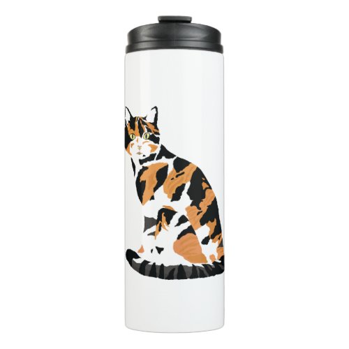 Calico cat sitting thermal tumbler