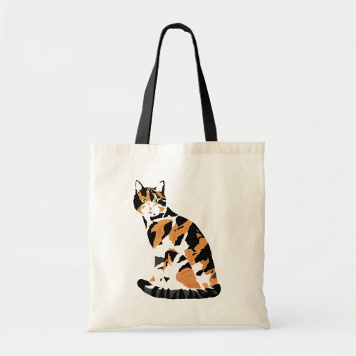 Calico cat sitting tote bag