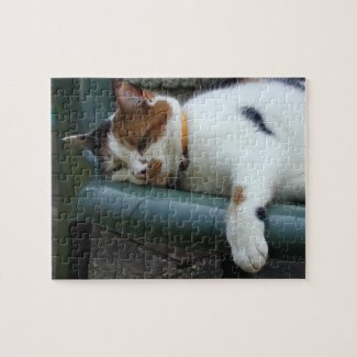 Calico cat sleeping jigsaw puzzle