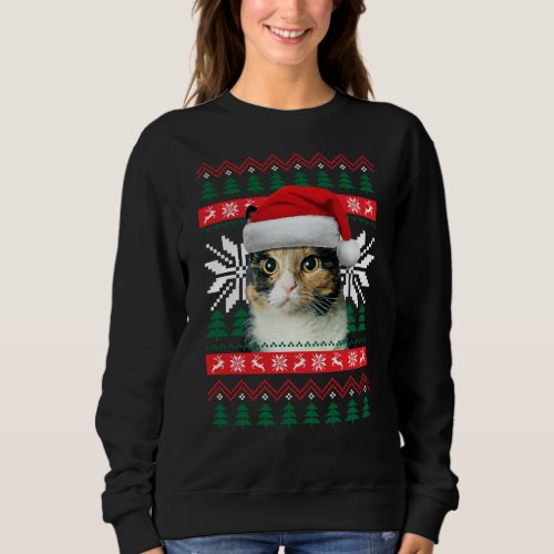 Calico Cat Ugly Christmas Sweater Style Santa Hat 