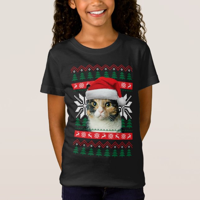 Calico Cat Ugly Christmas Sweater Style Santa Hat  (Front)