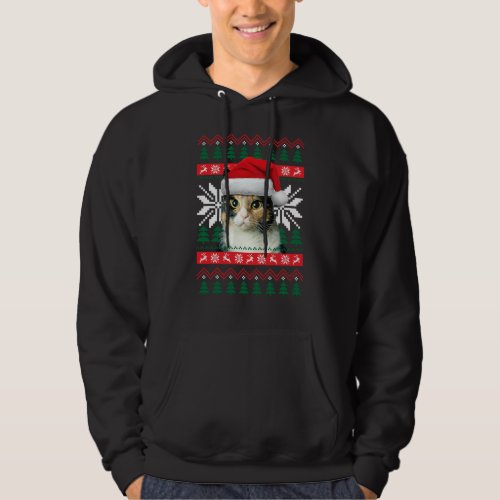 Calico Cat Ugly Christmas Sweater Style Santa Hat 