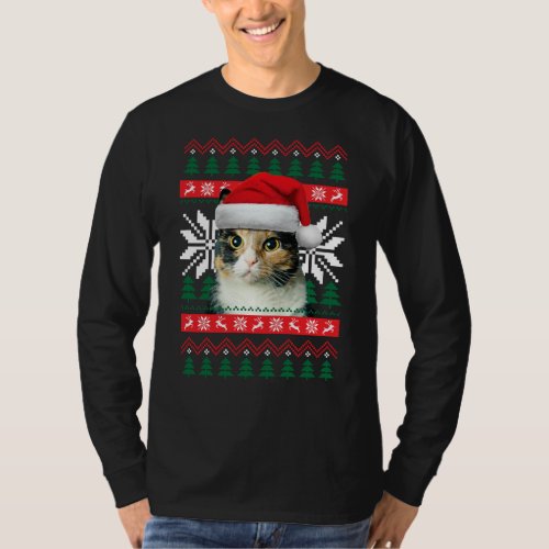 Calico Cat Ugly Christmas Sweater Style Santa Hat 