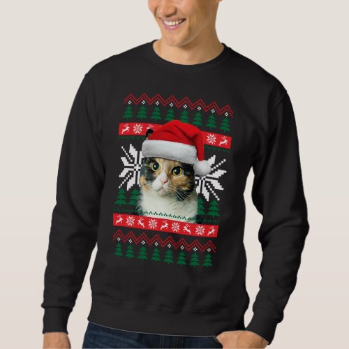 Calico Cat Ugly Christmas Sweater Style Santa Hat 