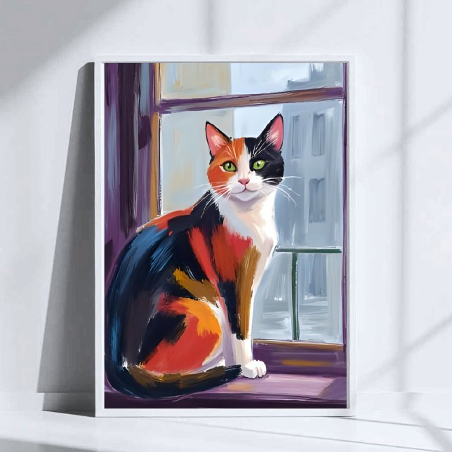 Calico Cat | Watercolor Windowsill Pet Art Poster (Creator Uploaded)