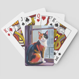 Calico Cat Watercolor Windowsill Pet Poker Cards