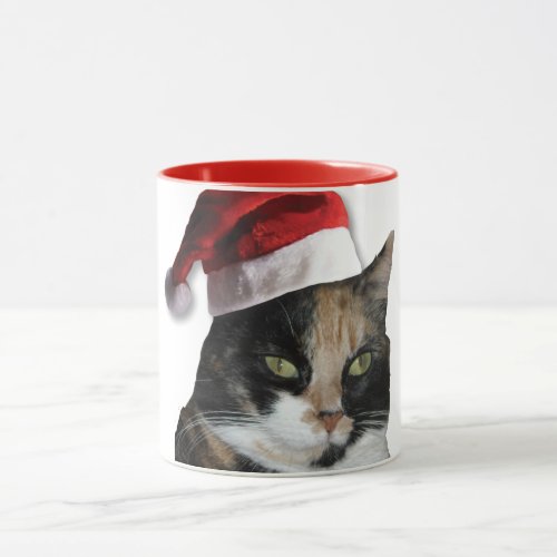 Calico Cat with a Santa Claus Hat Mug