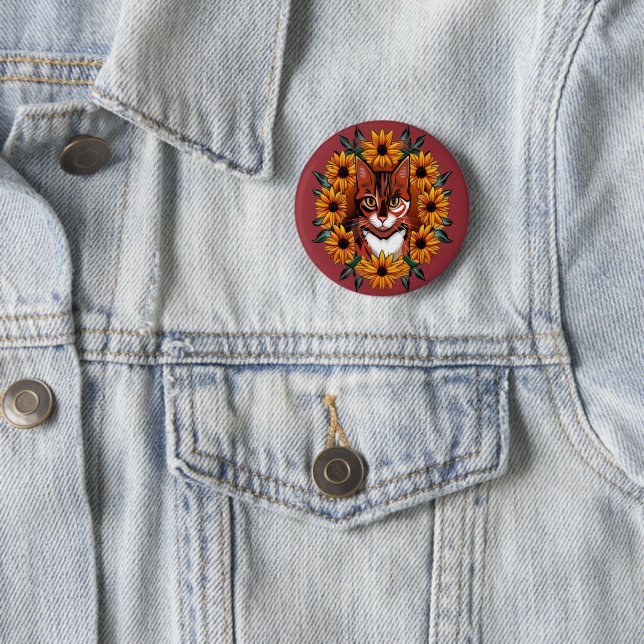 Calico Cat With Black-eyed Susan Maryland State  Button (In Situ)