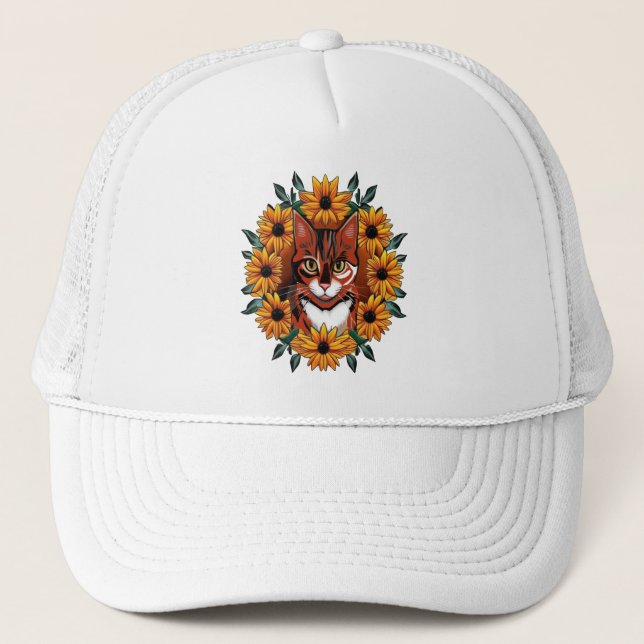 Calico Cat With Black-eyed Susan Maryland State  Trucker Hat (Front)