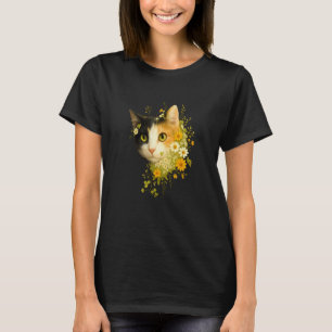 Calico Cat With Flowers for Mom Dad Women Men Kids T-Shirt