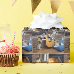 Calico Cat with Kittens and Guitar Wrapping Paper