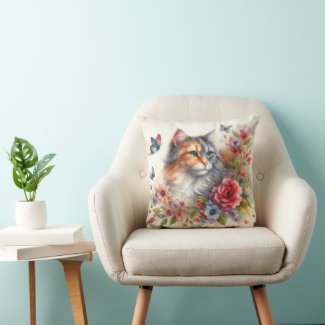 Calico Cat with Pink Blue Floral 