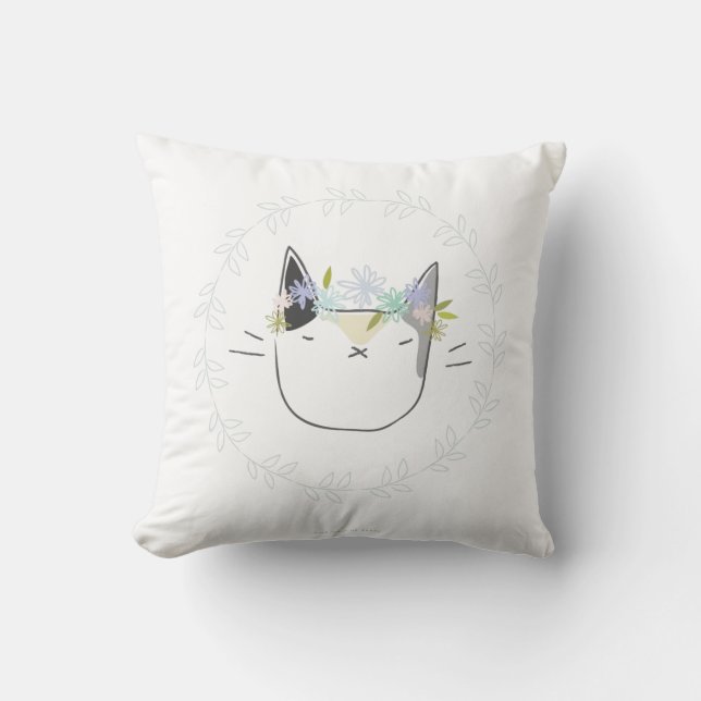 Calico Cat with Wildflowers Throw Pillow (Front)