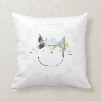 Calico Cat with Wildflowers Throw Pillow