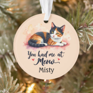 Calico Cat You Had Me at Meow Watercolor Ornament