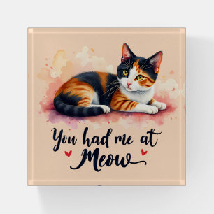 Calico Cat You Had Me at Meow Watercolor Paperweight