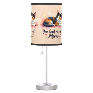 Calico Cat You Had Me at Meow Watercolor Table Lamp
