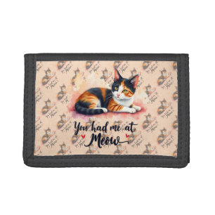 Calico Cat You Had Me at Meow Watercolor Tri-fold Wallet