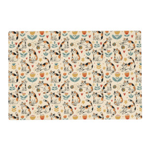 Calico Cats Naive Art Style Pet Placemat