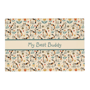 Calico Cats Naive Art Style Pet Placemat