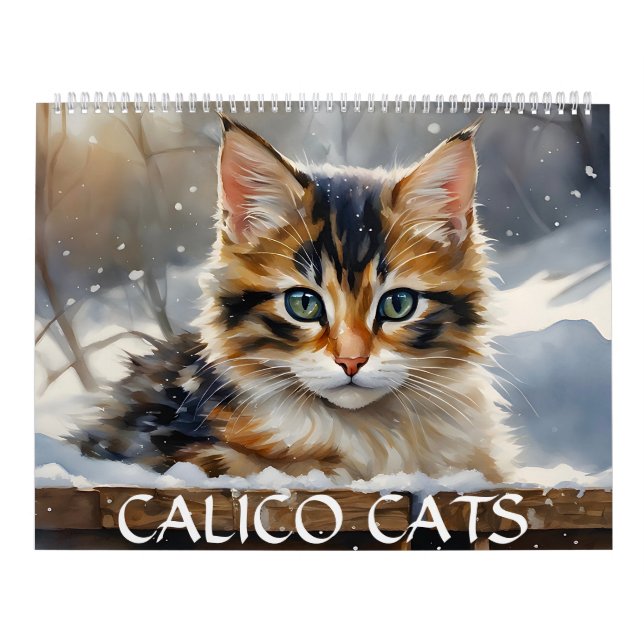 Calico Cats Watercolor Art 12-Month 2026 Wall Calendar (Cover)