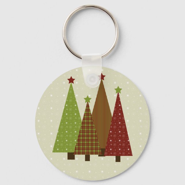 Calico Christmas Trees Keychain (Front)