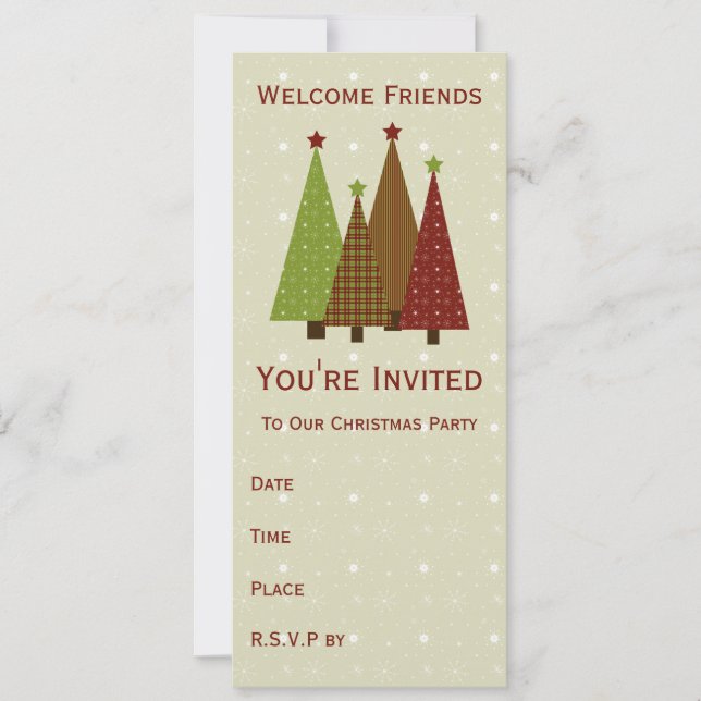 Calico Christmas Trees Party Invitation (Front)