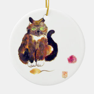 Calico Colors - kitty has two toys Ceramic Ornament