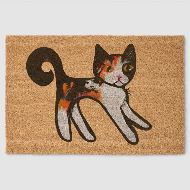 Calico Crazy Cat                                   Fiber Doormat (Front)